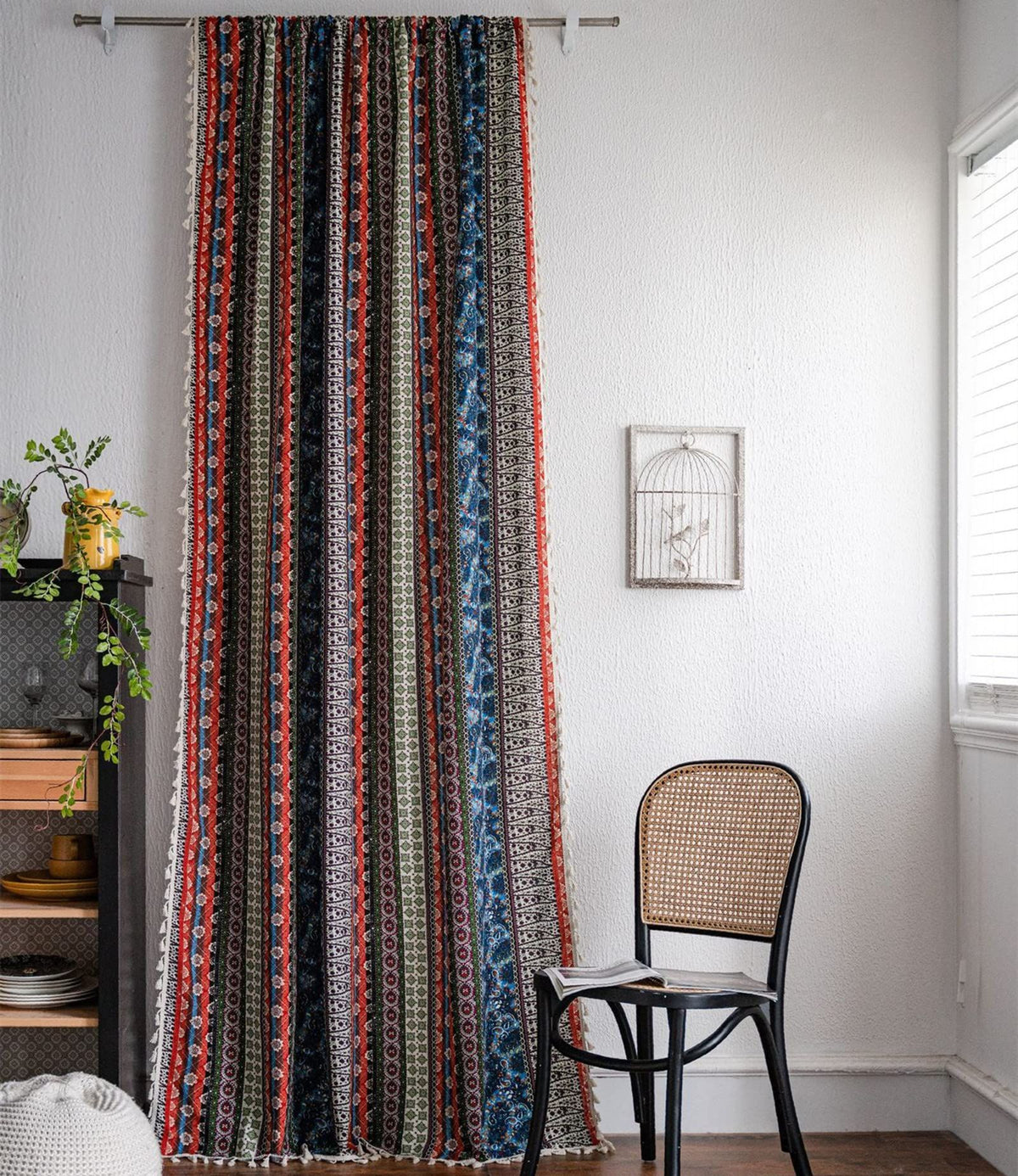 Indian Boho Curtain Ethnic Striped Curtain Tribal Hippy 1Panel Door Curtain Rod Pocket Semi-Blackout Curtain for Living Room