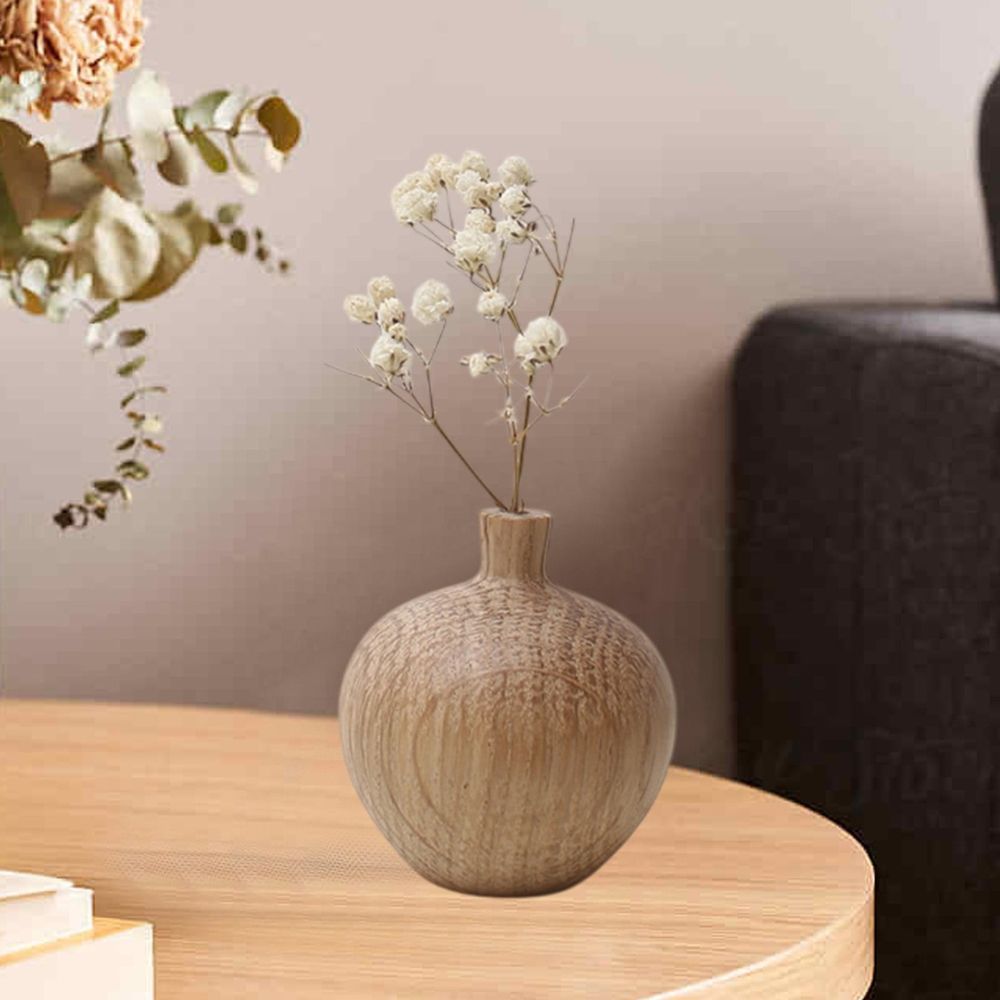 Handcrafted Wooden Vase | Natural Brown Home Decor | 5x4.5x4.5cm Rustic Flower Holder | Feng Shui Decor Piece | Living Room Centerpiece