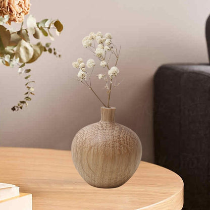 Handcrafted Wooden Vase | Natural Brown Home Decor | 5x4.5x4.5cm Rustic Flower Holder | Feng Shui Decor Piece | Living Room Centerpiece