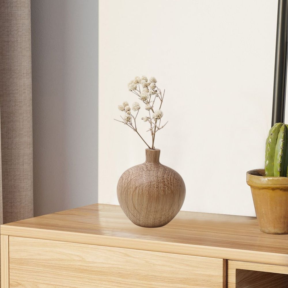 Handcrafted Wooden Vase | Natural Brown Home Decor | 5x4.5x4.5cm Rustic Flower Holder | Feng Shui Decor Piece | Living Room Centerpiece