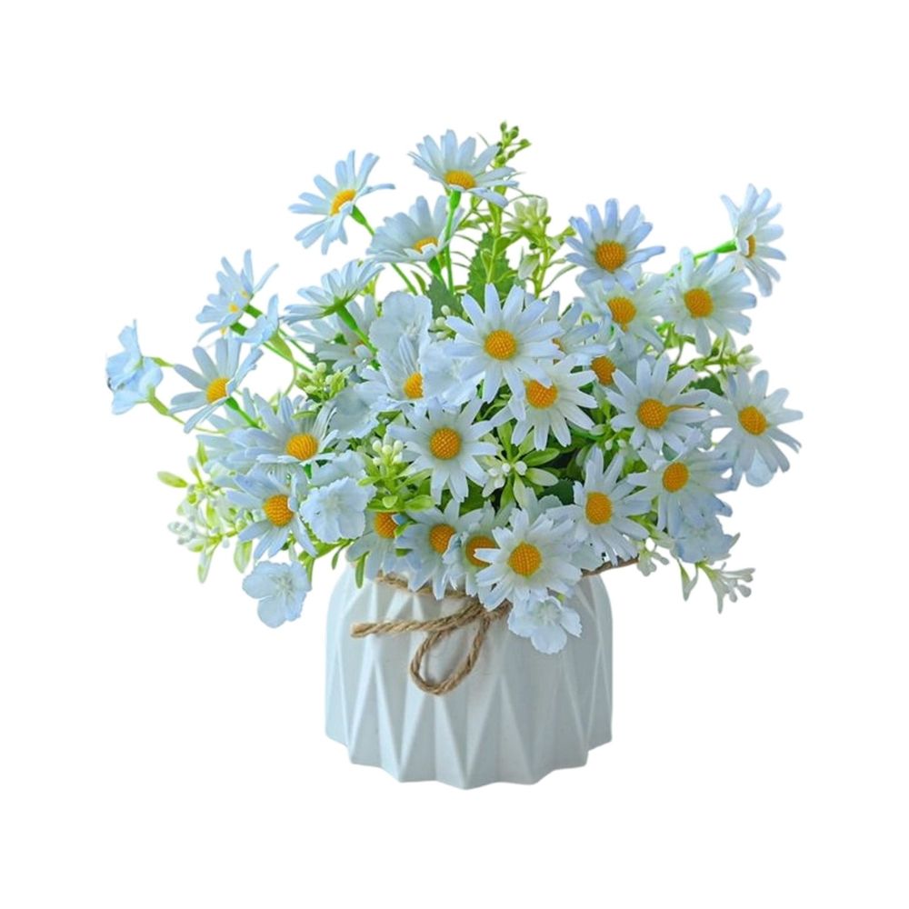 Artificial Chrysanthemum Flower Arrangement - Fake Silk Plants Bouquet in Pot for Home Decor - Living Room Dining Table Office Shelf Desk Ornament - No Maintenance Faux Potted Plants Set with Vase