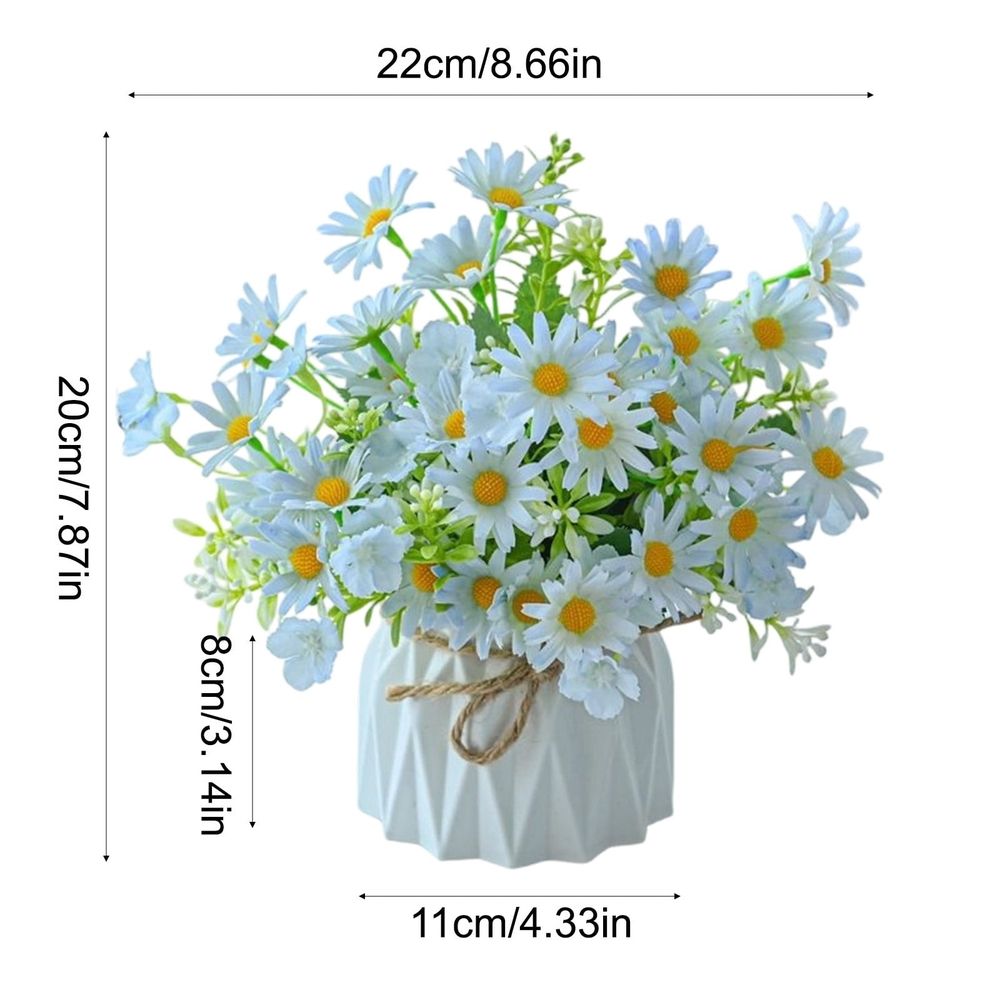 Artificial Chrysanthemum Flower Arrangement - Fake Silk Plants Bouquet in Pot for Home Decor - Living Room Dining Table Office Shelf Desk Ornament - No Maintenance Faux Potted Plants Set with Vase