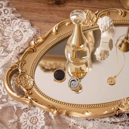 Decorative Tray - Oval Wall Hanging Mirror, Mirror Tray For Bathroom Vanity, Dessert & Coffee Table, Home Decor With Handle