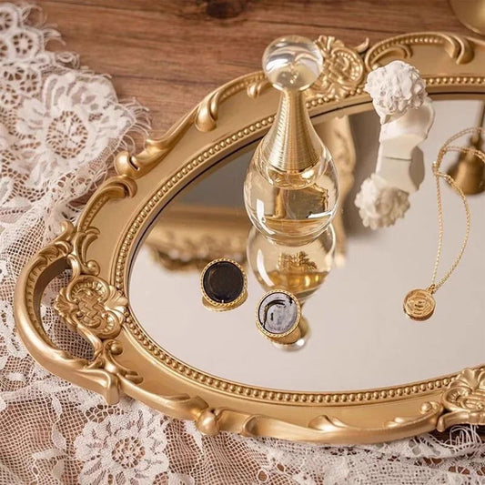 Decorative Tray - Oval Wall Hanging Mirror, Mirror Tray For Bathroom Vanity, Dessert & Coffee Table, Home Decor With Handle