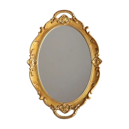 Decorative Tray - Oval Wall Hanging Mirror, Mirror Tray For Bathroom Vanity, Dessert & Coffee Table, Home Decor With Handle