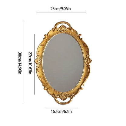 Decorative Tray - Oval Wall Hanging Mirror, Mirror Tray For Bathroom Vanity, Dessert & Coffee Table, Home Decor With Handle