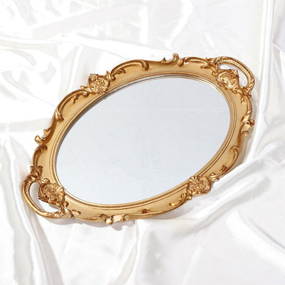 Decorative Tray - Oval Wall Hanging Mirror, Mirror Tray For Bathroom Vanity, Dessert & Coffee Table, Home Decor With Handle