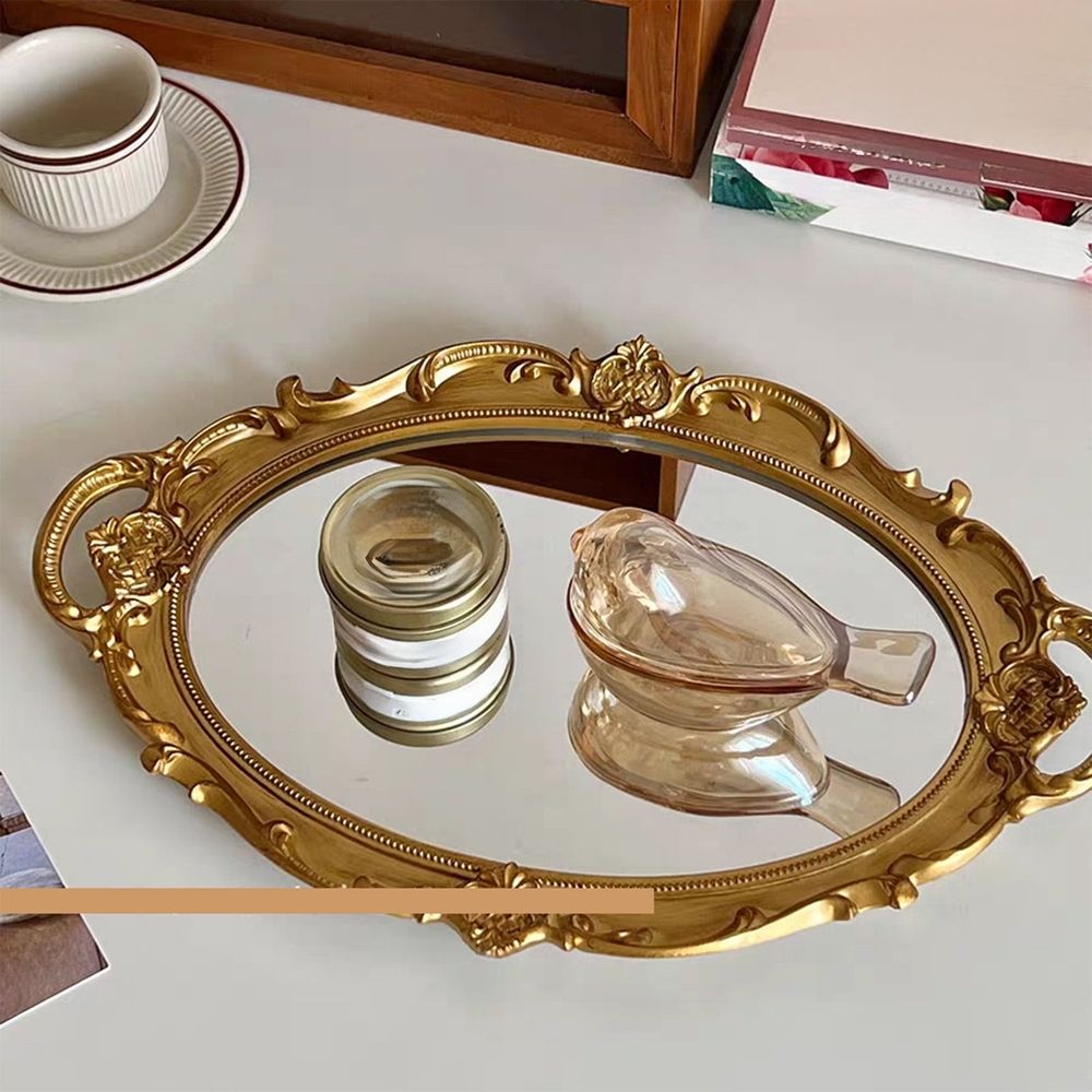Decorative Tray - Oval Wall Hanging Mirror, Mirror Tray For Bathroom Vanity, Dessert & Coffee Table, Home Decor With Handle