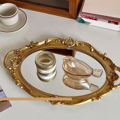 Decorative Tray - Oval Wall Hanging Mirror, Mirror Tray For Bathroom Vanity, Dessert & Coffee Table, Home Decor With Handle