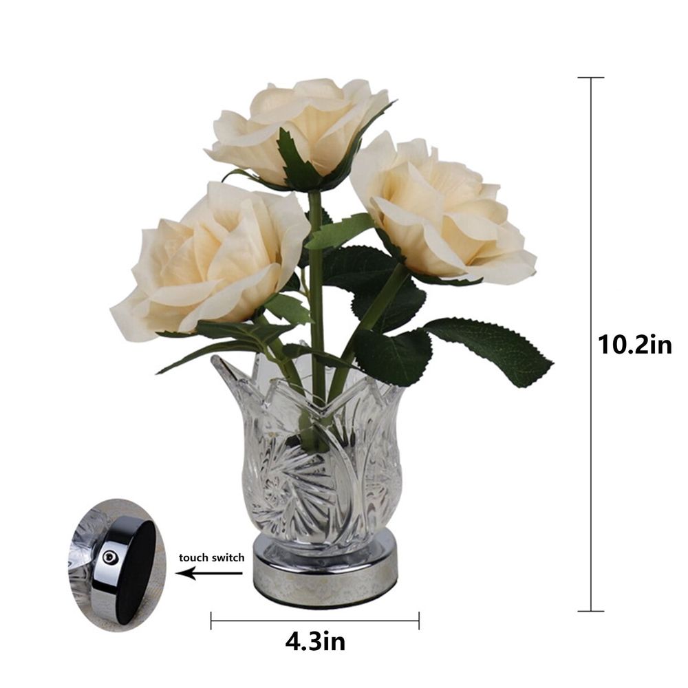 Rose Table Lamp with Glass Vase | Battery Operated LED Artificial Flower Lamp for Bedroom | Romantic Birthday Gift for Her | 1 Piece