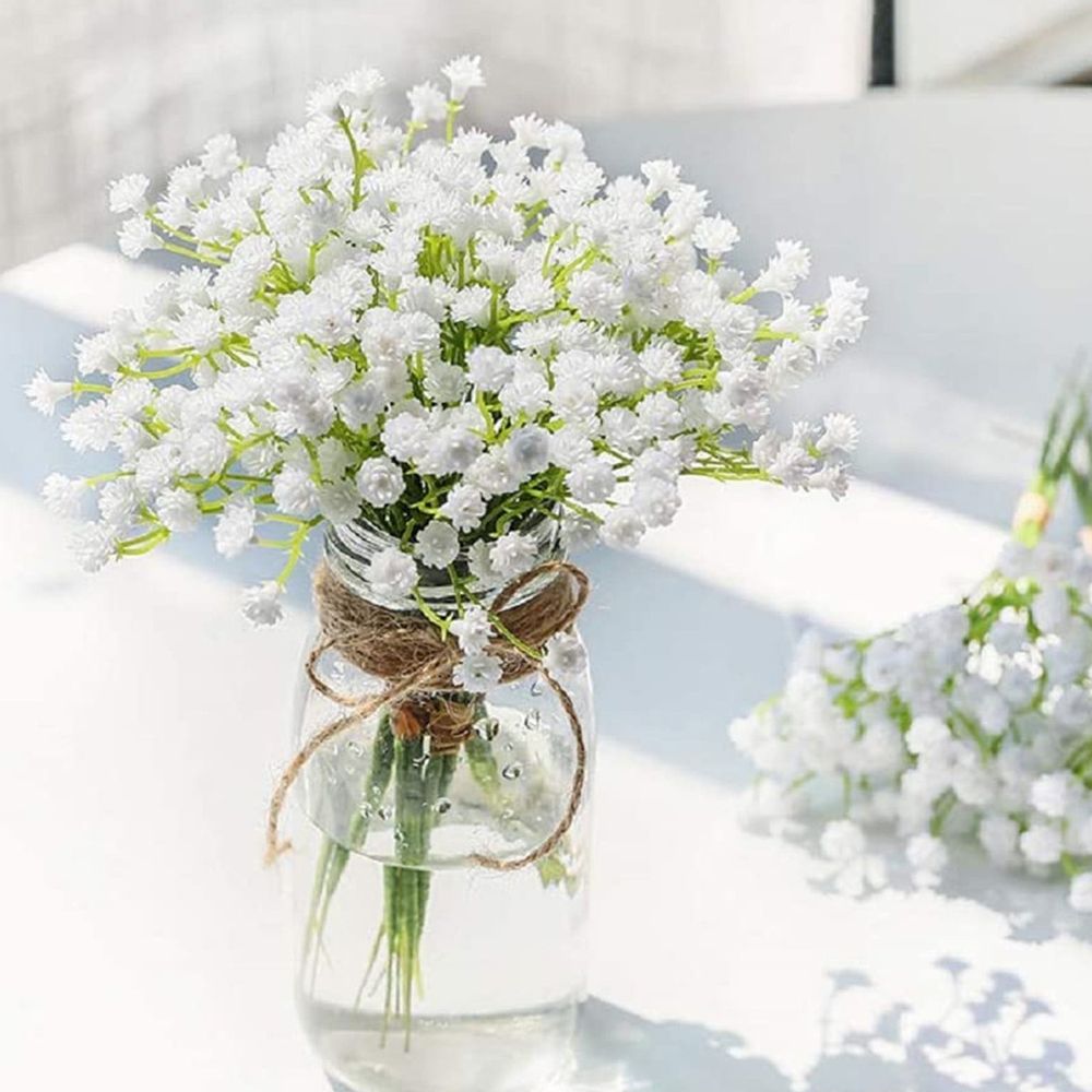4 Pcs Artificial Baby Breath Flowers Fake Gypsophila Bouquet - Plastic Faux Floral Stems for Vase - Home Wedding Party Table Centerpiece Arch Decor Craft Supply Set of 4