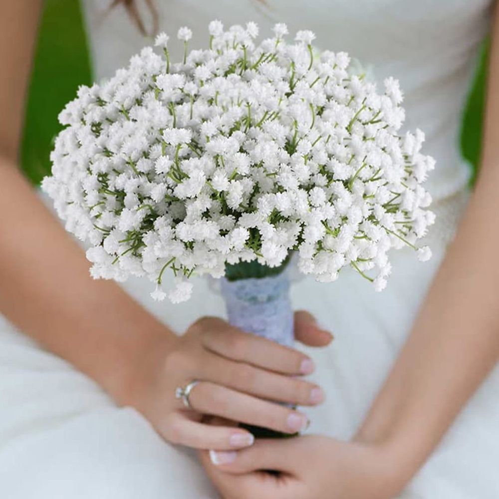 4 Pcs Artificial Baby Breath Flowers Fake Gypsophila Bouquet - Plastic Faux Floral Stems for Vase - Home Wedding Party Table Centerpiece Arch Decor Craft Supply Set of 4