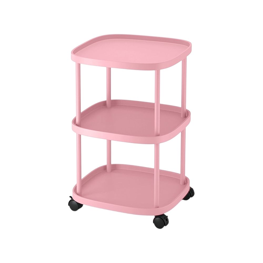 3-Tier Rolling Storage Cart with Wheels & Brakes, Multifunctional Utility Organizer Cart, Mobile Shelving Unit for Kitchen, Bathroom, Laundry, Bedroom & Office, Pink