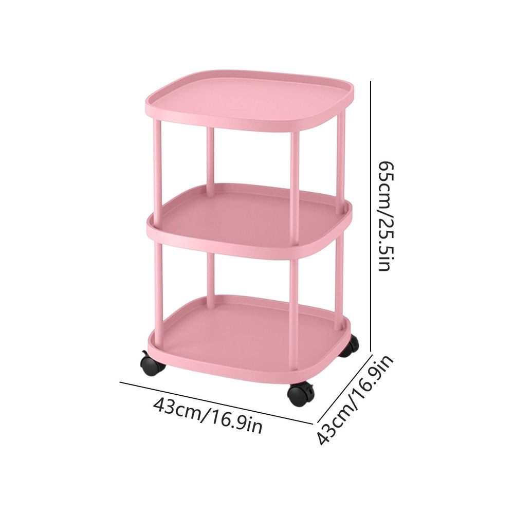 3-Tier Rolling Storage Cart with Wheels & Brakes, Multifunctional Utility Organizer Cart, Mobile Shelving Unit for Kitchen, Bathroom, Laundry, Bedroom & Office, Pink