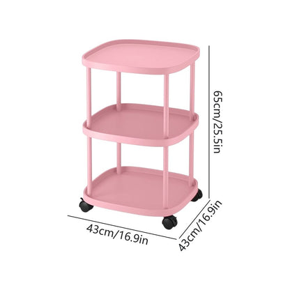 3-Tier Rolling Storage Cart with Wheels & Brakes, Multifunctional Utility Organizer Cart, Mobile Shelving Unit for Kitchen, Bathroom, Laundry, Bedroom & Office, Pink