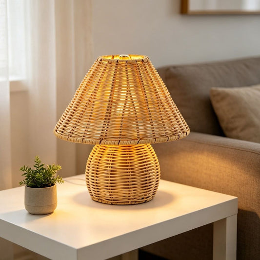 9" Rattan Portable Lamp, USB Rechargeable Cordless Wicker Desk Lamp with Dimmable LED, Boho Design Table Lamp for Home, Patio & Camping