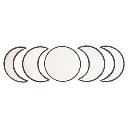 Wooden Frame Acrylic Mirror Set Nordic Style Phase Moon Wall Decor with Round and Crescent Shapes for Bedroom Living Room 10.4 Inch