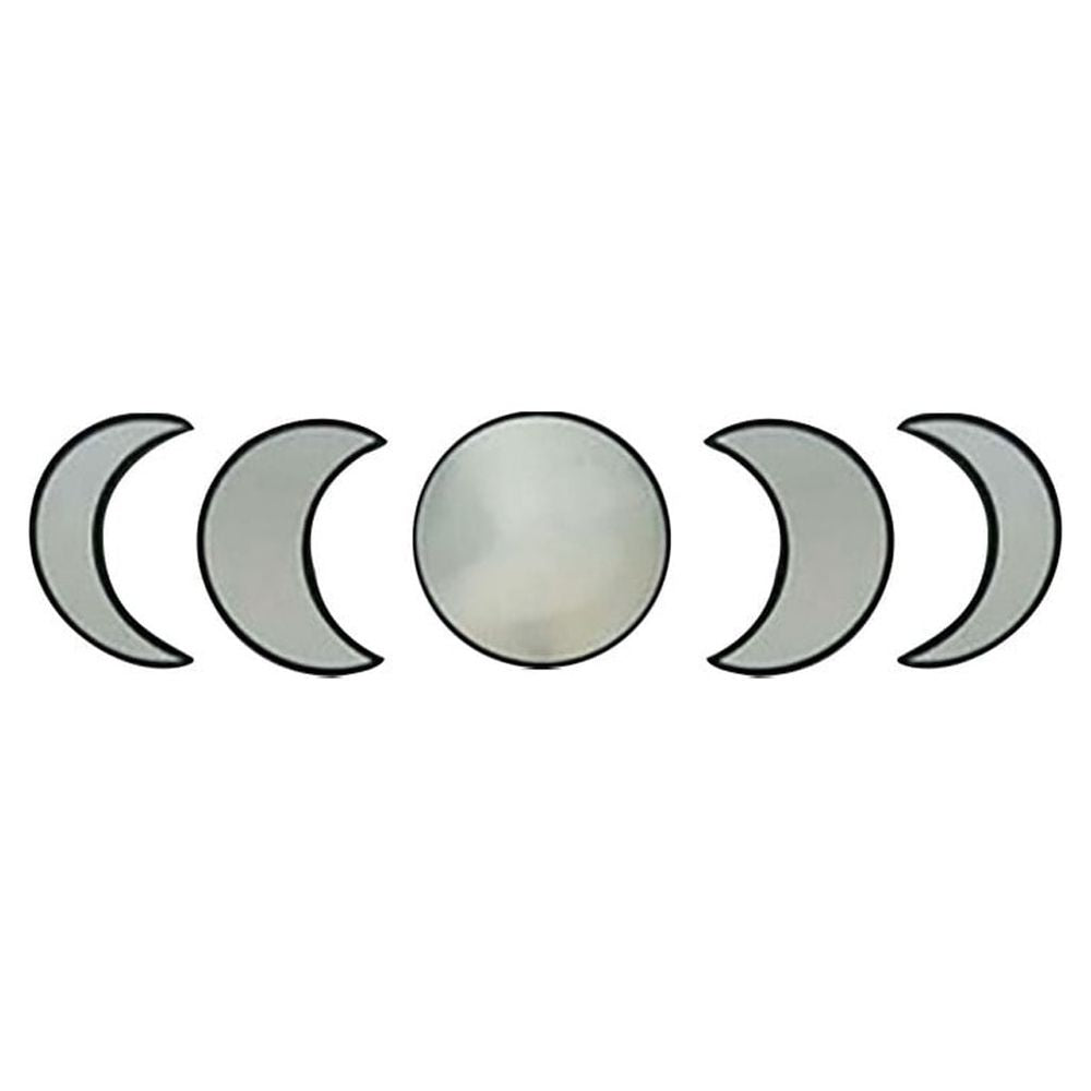 Wooden Frame Acrylic Mirror Set Nordic Style Phase Moon Wall Decor with Round and Crescent Shapes for Bedroom Living Room 10.4 Inch