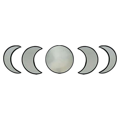 Wooden Frame Acrylic Mirror Set Nordic Style Phase Moon Wall Decor with Round and Crescent Shapes for Bedroom Living Room 10.4 Inch
