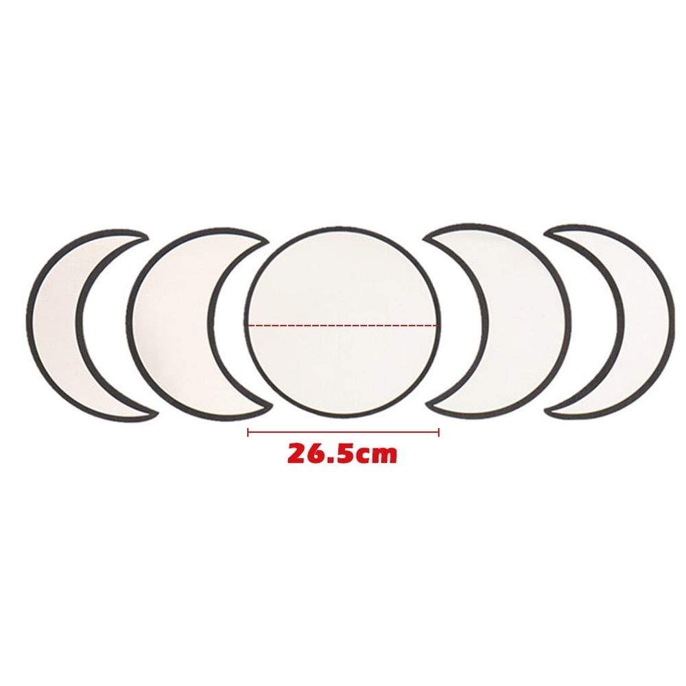 Wooden Frame Acrylic Mirror Set Nordic Style Phase Moon Wall Decor with Round and Crescent Shapes for Bedroom Living Room 10.4 Inch