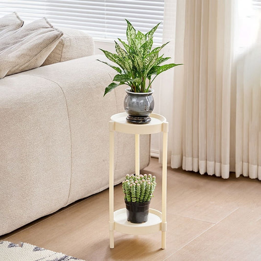 Small Side Table | End Table or Coffee Table with 2-Tier Storage | Modern Compact Round Table for Living Room or Bedroom | White Plastic with Steel Frame | Snack Table, Nightstand, or Corner Table