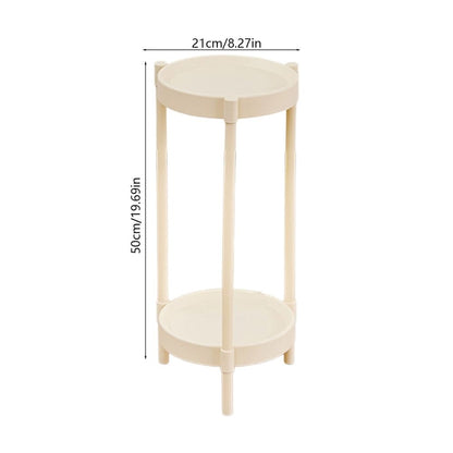 Small Side Table | End Table or Coffee Table with 2-Tier Storage | Modern Compact Round Table for Living Room or Bedroom | White Plastic with Steel Frame | Snack Table, Nightstand, or Corner Table