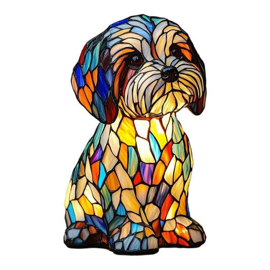 Small Dog Lamp, Retro Stained Resin Tabletop Night Light, 3D Cute Puppy Table Lamps, Gift for Lovers Home Decor