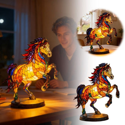 Stained Glass Style Horse Resin LED Table Night Lamp Soft Warm Glow Bedside Decor Light, Bedroom Nursery Ambient LighMetal canisterg Matching Night Light And Table Lamp Home Decor Supply Sets