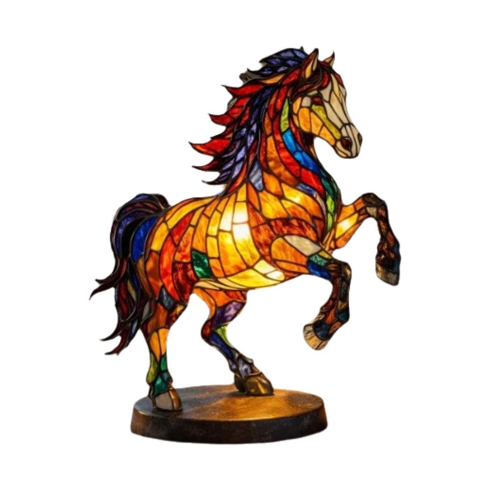 Stained Glass Style Horse Resin LED Table Night Lamp Soft Warm Glow Bedside Decor Light, Bedroom Nursery Ambient LighMetal canisterg Matching Night Light And Table Lamp Home Decor Supply Sets