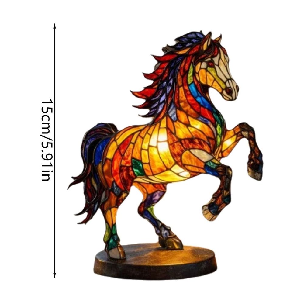 Stained Glass Style Horse Resin LED Table Night Lamp Soft Warm Glow Bedside Decor Light, Bedroom Nursery Ambient LighMetal canisterg Matching Night Light And Table Lamp Home Decor Supply Sets