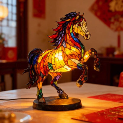 Stained Glass Style Horse Resin LED Table Night Lamp Soft Warm Glow Bedside Decor Light, Bedroom Nursery Ambient LighMetal canisterg Matching Night Light And Table Lamp Home Decor Supply Sets