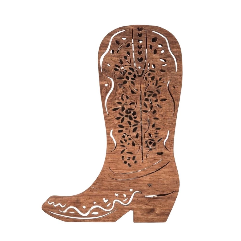 Cut Shape Wooden Cowboy Boot Vase, Rustic Western Farmhouse Tabletop Greeneryer Centerpiece For Home Party Decor