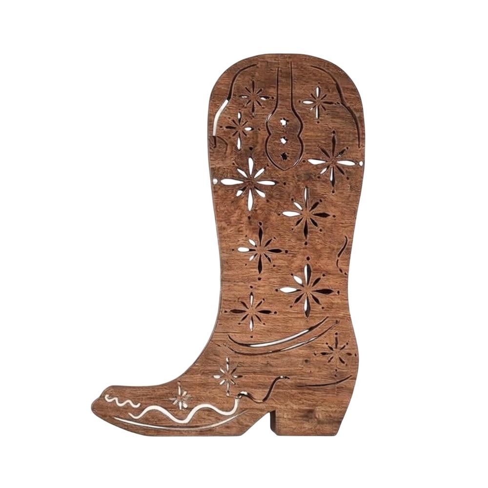 Cut Shape Wooden Cowboy Boot Vase, Rustic Western Farmhouse Tabletop Greeneryer Centerpiece For Home Party Decor