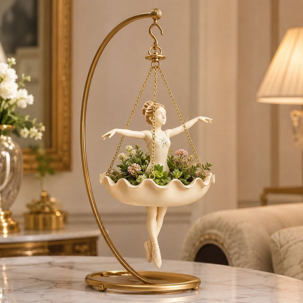 Ballet Dancer Hanging Planter Resin Flower Pot 5.91 Inch Weather Resistant Decorative Plant Container for Indoor Outdoor Garden Patio Balcony Porch Sunroom Decor