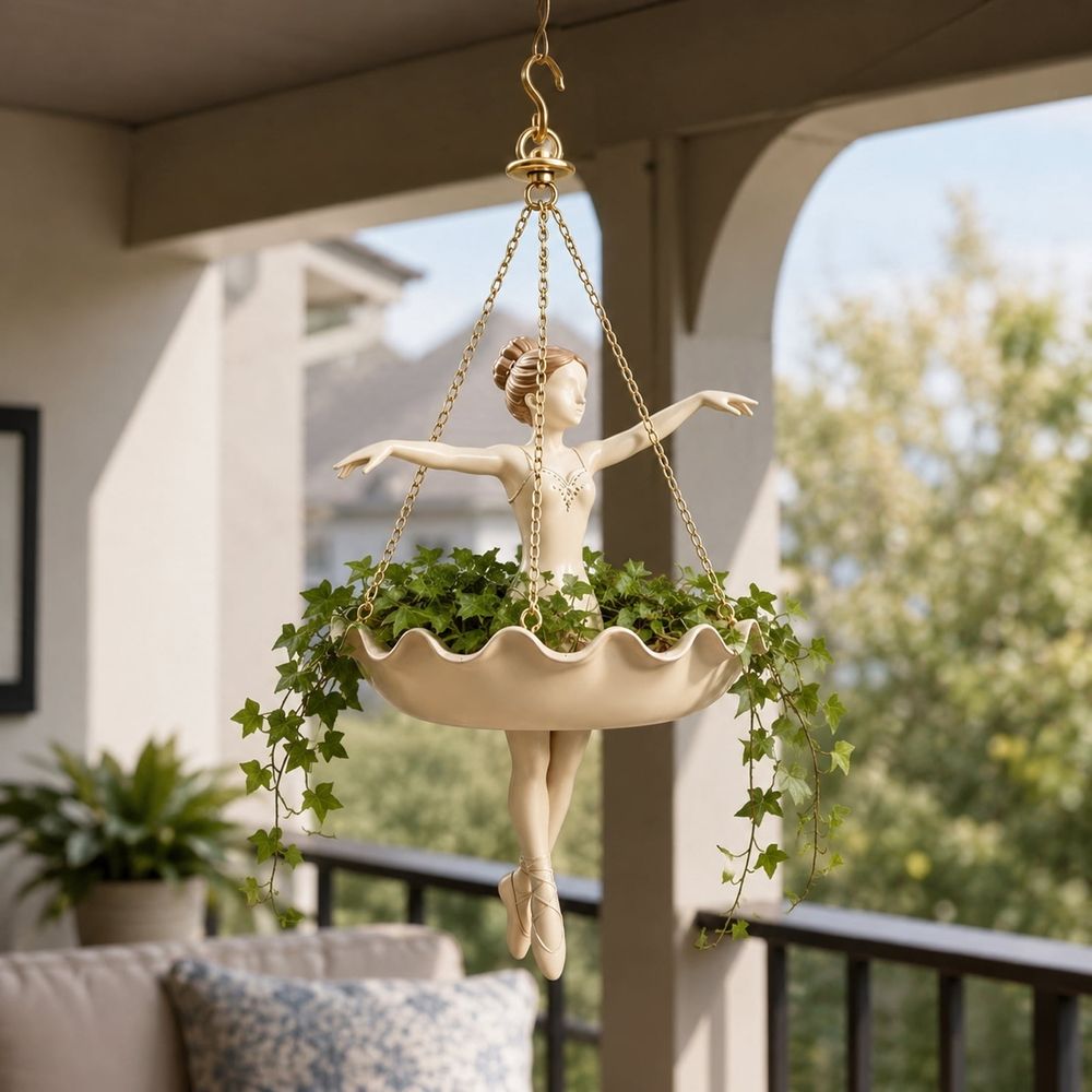 Ballet Dancer Hanging Planter Resin Flower Pot 5.91 Inch Weather Resistant Decorative Plant Container for Indoor Outdoor Garden Patio Balcony Porch Sunroom Decor