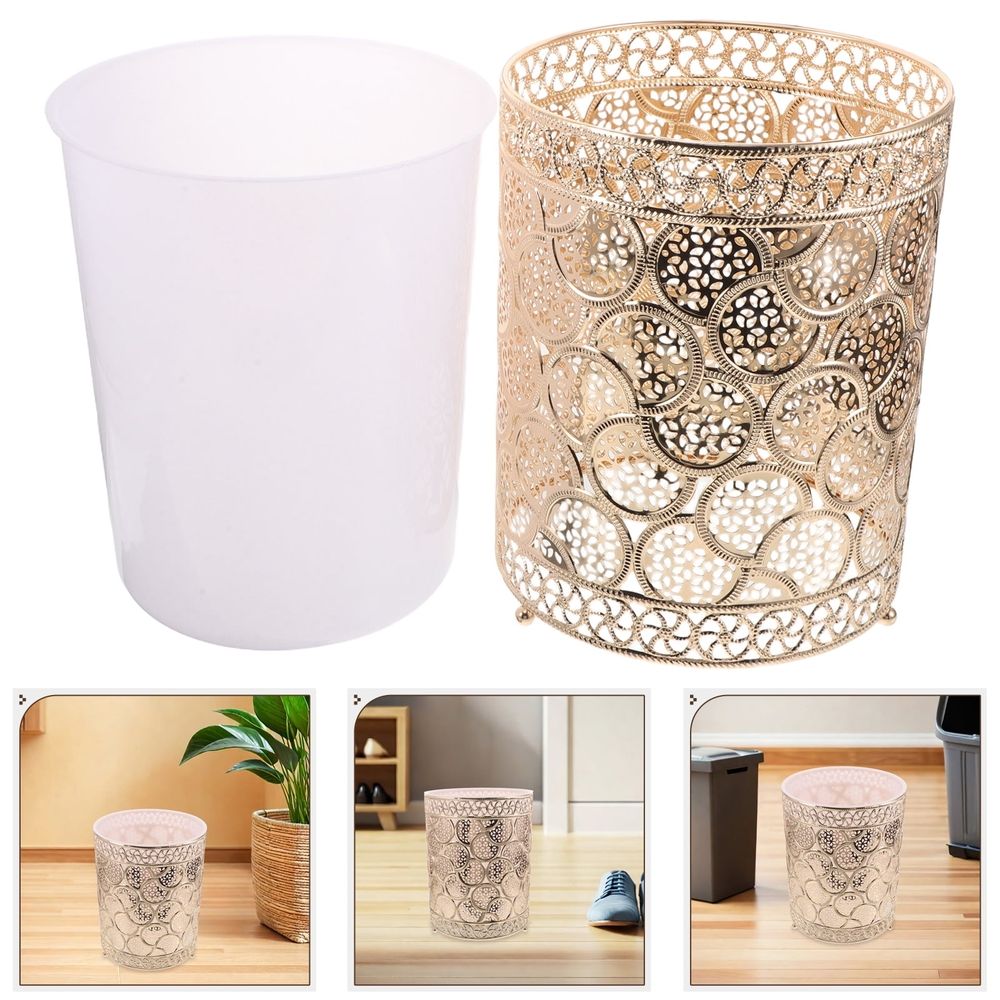 Round Metal Trash Can in for Bathroom, Kitchen, Bedroom - Daily Use Waste Bin