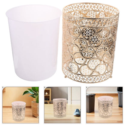 Round Metal Trash Can in for Bathroom, Kitchen, Bedroom - Daily Use Waste Bin