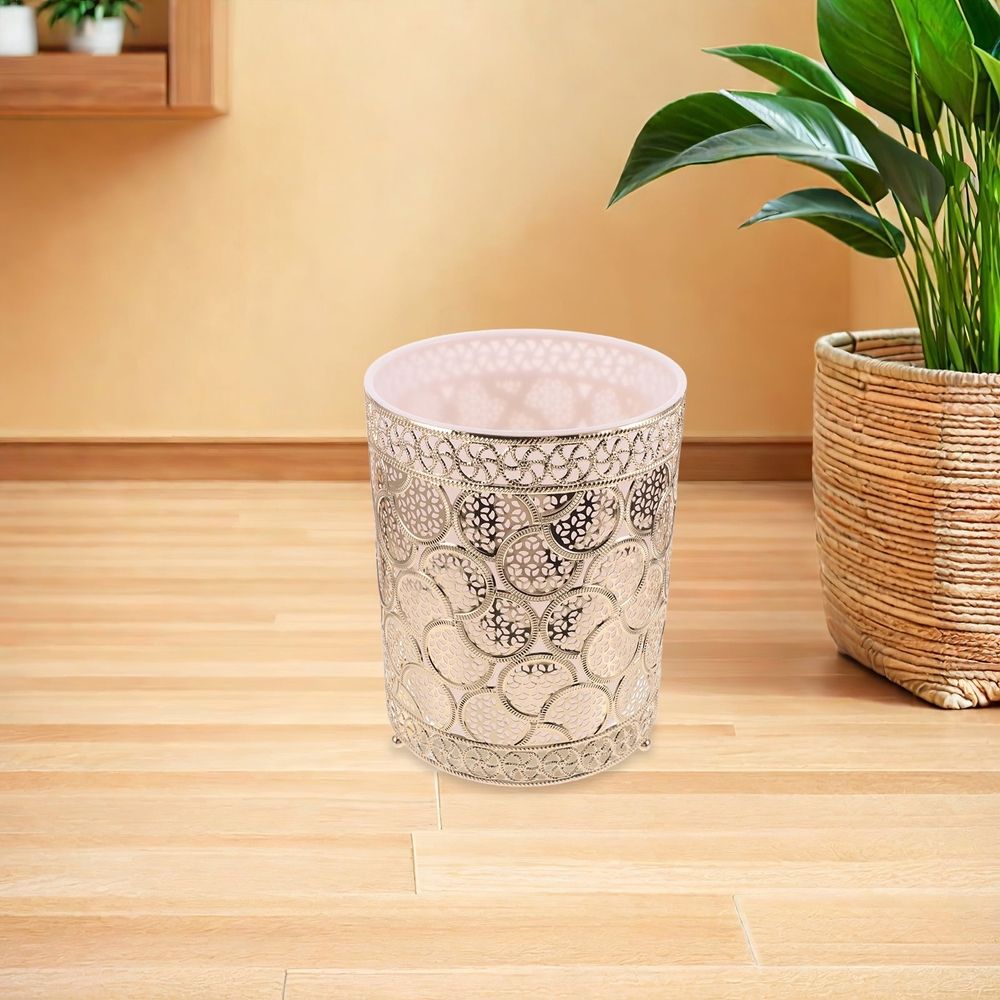 Round Metal Trash Can in for Bathroom, Kitchen, Bedroom - Daily Use Waste Bin