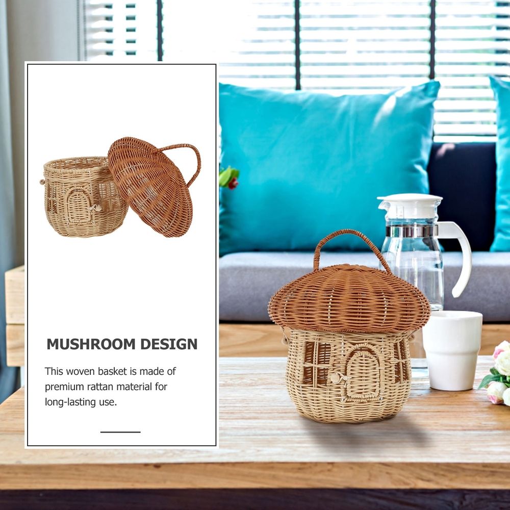 Light Brown Mushroom Shaped Woven Basket for Home Decor, Practical and Stylish Storage Solution