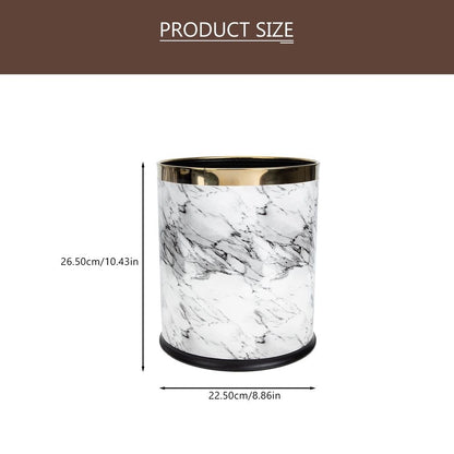 White Marble Trash Can with Marbling Design for Home Storage Compact Non Slip Base