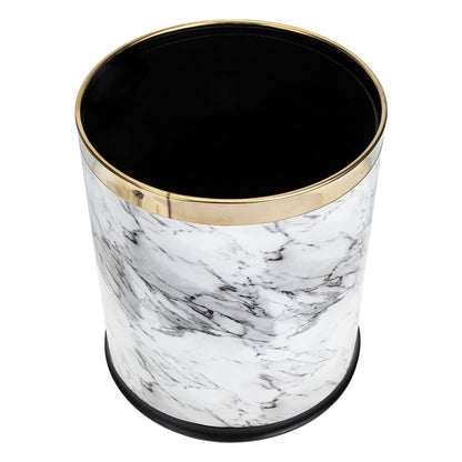 White Marble Trash Can with Marbling Design for Home Storage Compact Non Slip Base