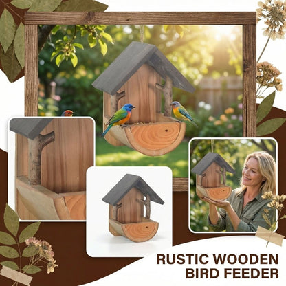 Wooden Bird Feeder Wall Mounted Creative Outdoor Ornament Large Capacity Weather Resistant Natural Wood Hanging Birdhouse for Garden Yard Wildlife Songbirds and Finches
