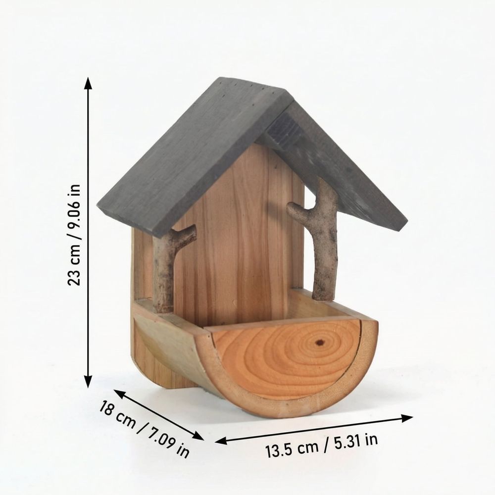 Wooden Bird Feeder Wall Mounted Creative Outdoor Ornament Large Capacity Weather Resistant Natural Wood Hanging Birdhouse for Garden Yard Wildlife Songbirds and Finches