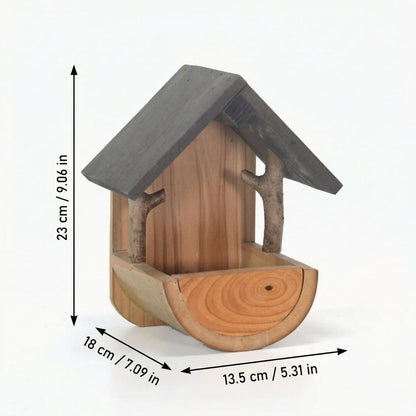Wooden Bird Feeder Wall Mounted Creative Outdoor Ornament Large Capacity Weather Resistant Natural Wood Hanging Birdhouse for Garden Yard Wildlife Songbirds and Finches