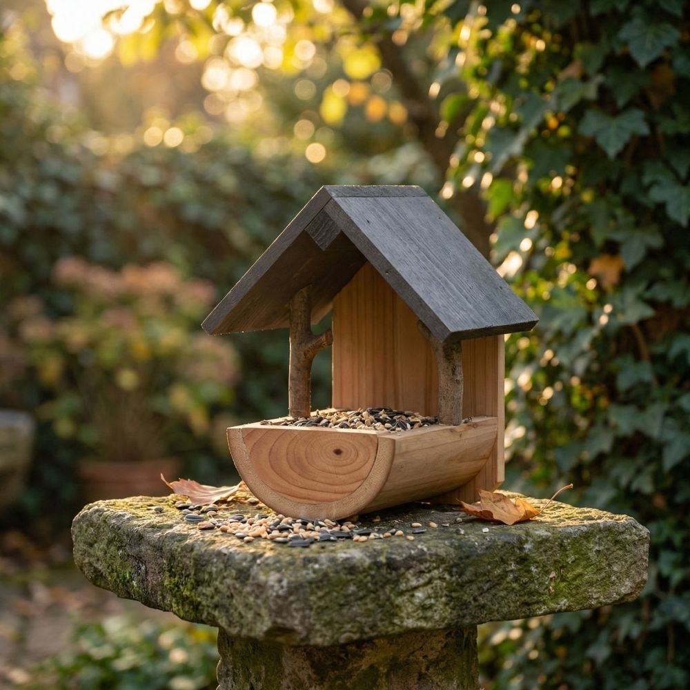 Wooden Bird Feeder Wall Mounted Creative Outdoor Ornament Large Capacity Weather Resistant Natural Wood Hanging Birdhouse for Garden Yard Wildlife Songbirds and Finches