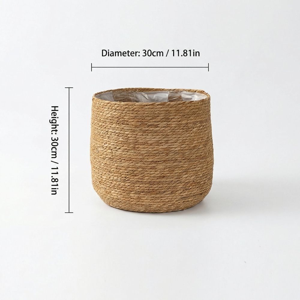 Natural Woven Rattan Plant Pot Cover and Decorative Flower Basket Breathable Grass Floor Standing Planter for Living Room Indoor Greenery and Patio Decor Rustic Style