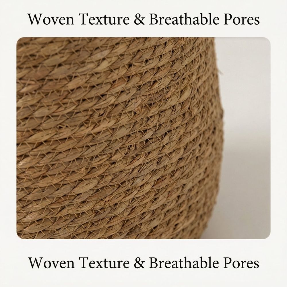 Natural Woven Rattan Plant Pot Cover and Decorative Flower Basket Breathable Grass Floor Standing Planter for Living Room Indoor Greenery and Patio Decor Rustic Style