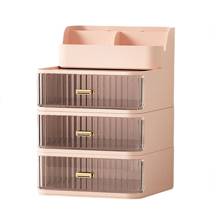 Makeup Organizer with 3 Large Drawers, Clear Rectangular Compartments for Brushes & Eyeshadow, Bathroom Vanity Storage