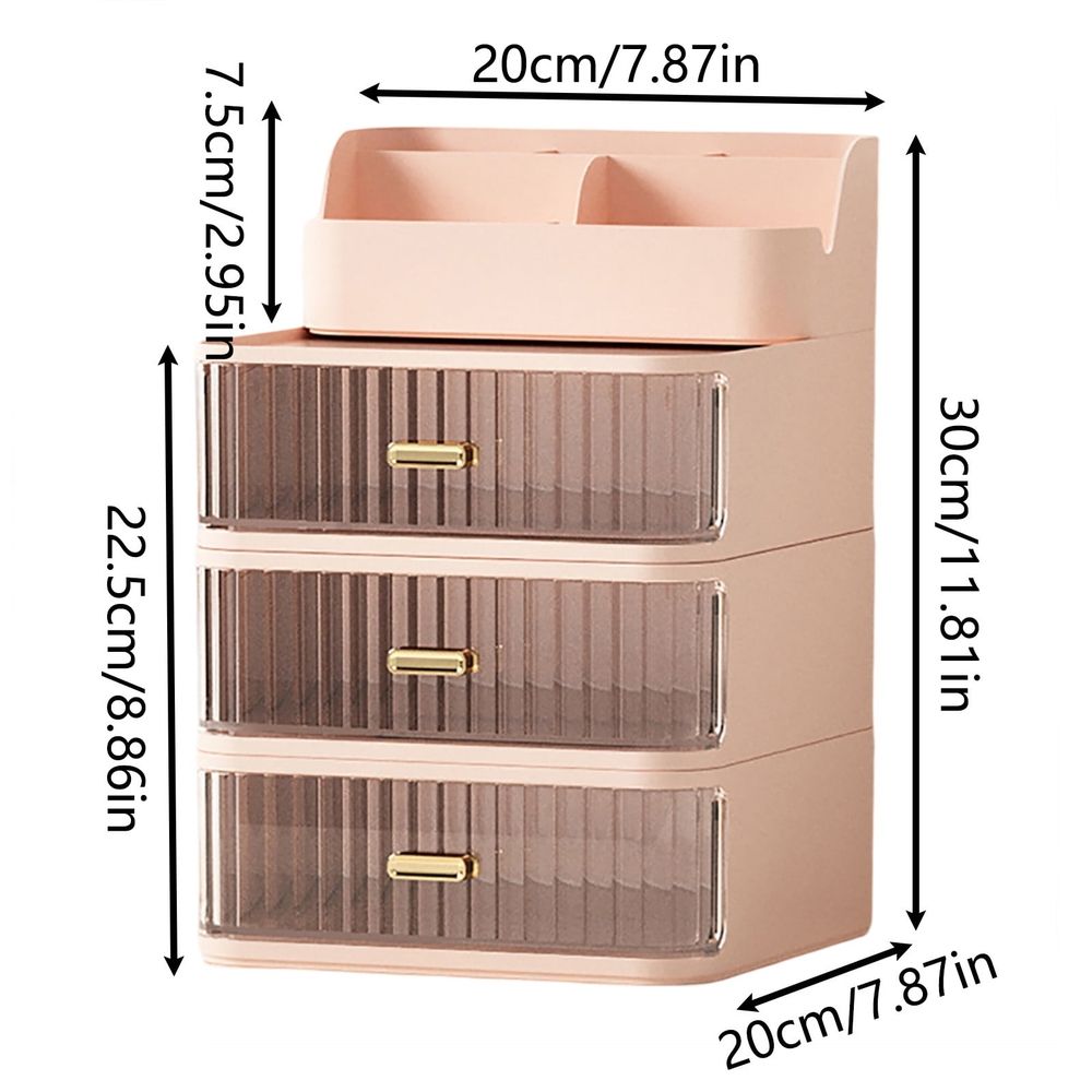 Makeup Organizer with 3 Large Drawers, Clear Rectangular Compartments for Brushes & Eyeshadow, Bathroom Vanity Storage