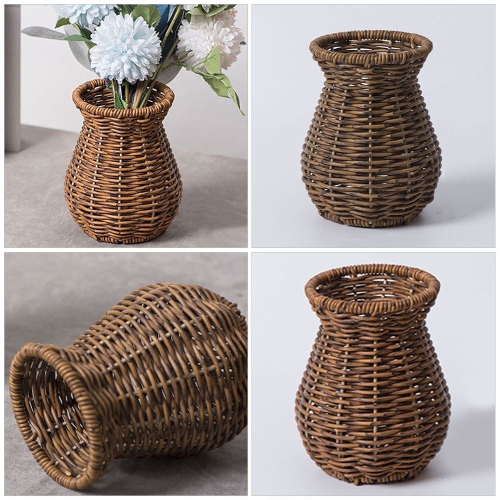 Brown Decorative Flower Vase Set with Natural Texture, Unique Home Decor for Living Room, Office, and Modern Spaces